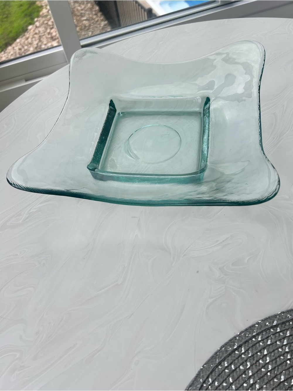 VTG San Miguel Spanish Recycled Glass Bowl Wavy Square Aqua Centerpiece